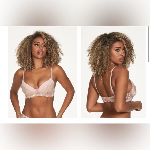 NWT Fredericks of Hollywood Beatrix Scalloped Lace Push Up Bra in Rose - Picture 1 of 6